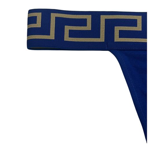 M2-35 VERSACE Women's Sexy Greca Thong Cotton Stretch Blue Size 3/Medium - Picture 3 of 9